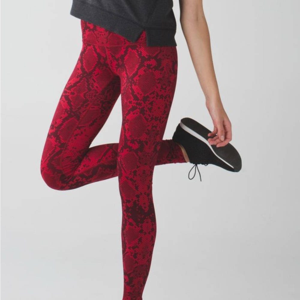 Red Lulu Snake Print Leggings